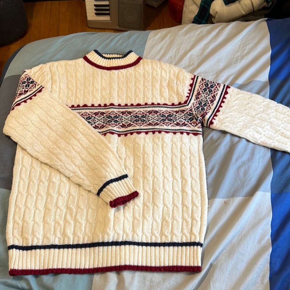 White Blue and Red Polarneck Sweater